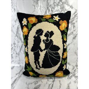 Vintage needlepoint decorative Cameo pillow Hand Made.